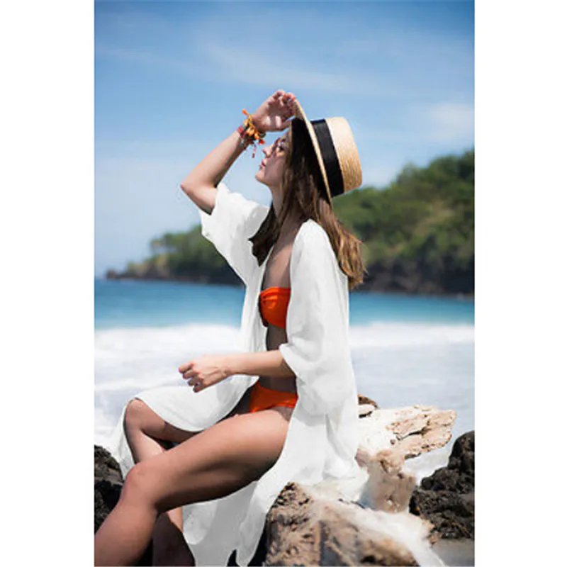

Summer Beach Cover Up Women Sexy Sarongs Bikini Tunic Crochet Bathing Suit White Robe De Plage Swimsuit Women Cover-Ups pareo
