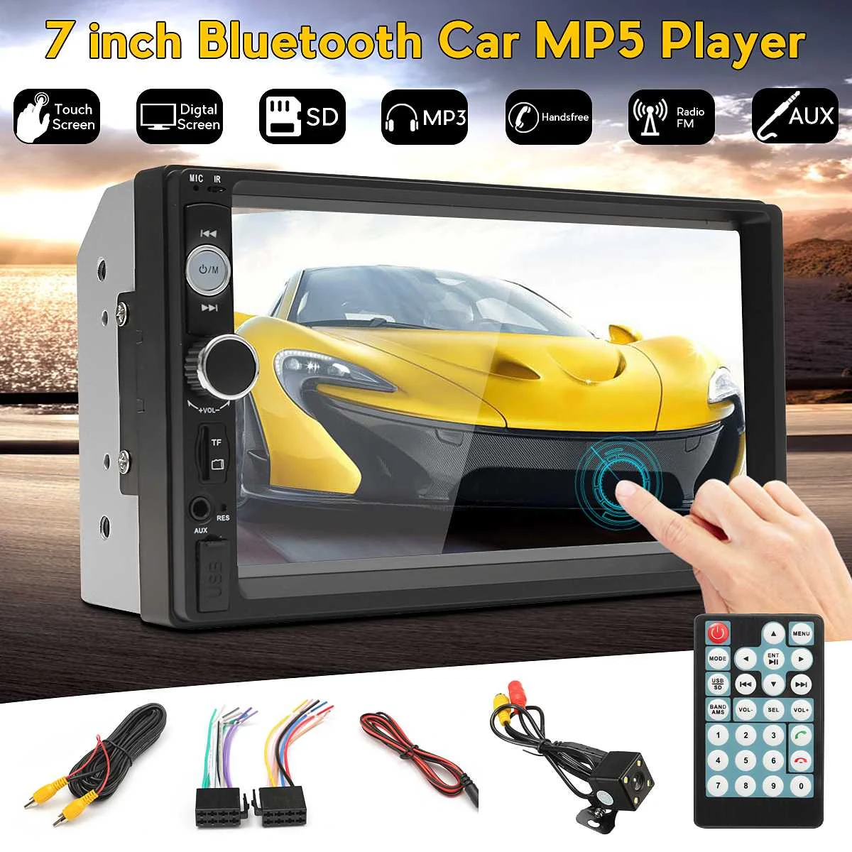 

7 inch 2 Din Bluetooth Touchscreen Car MP5 Player AUX/USB/FM Radio Multimedia Video Audio Stereo Autoradio + Rear View Camera