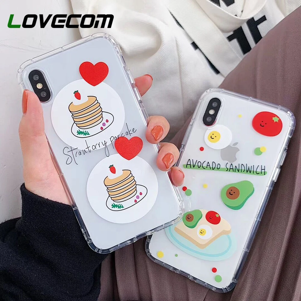 

LOVECOM Cute Delicious Cake Avocado Transparent Case For iPhone X XS Max XR 6S 7 8 Plus Soft TPU Screen Protective Fitted Cover