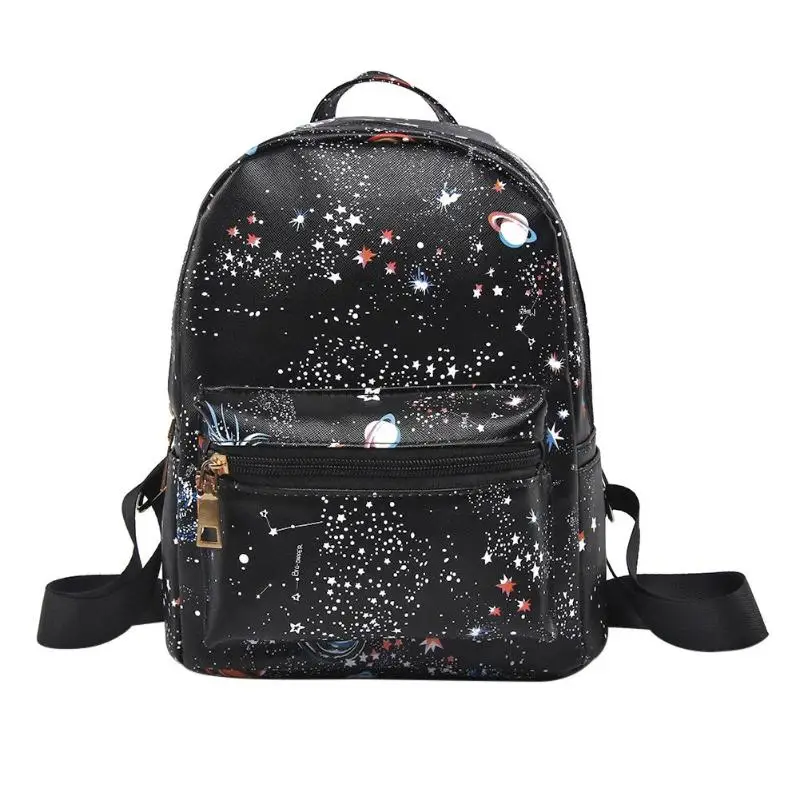 

Fashion Women Leather Star Universe Space Printing Backpack Black School Bags For Teenage Girls Small Backpack Mochila Escolar
