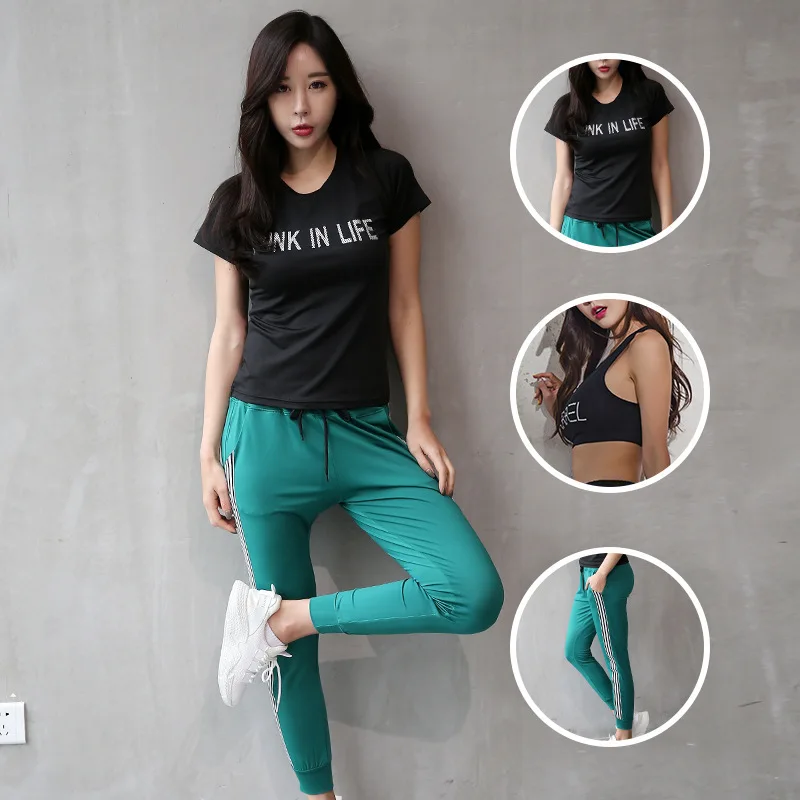 Gym Set Women Yoga Workout Clothes Short Sleeves Slim Soft Women Sports