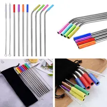 Соломинки из нержавеющей стали удлиненные изогнуты 8 шт. с кистью Heavy Duty устанавливается стаканы