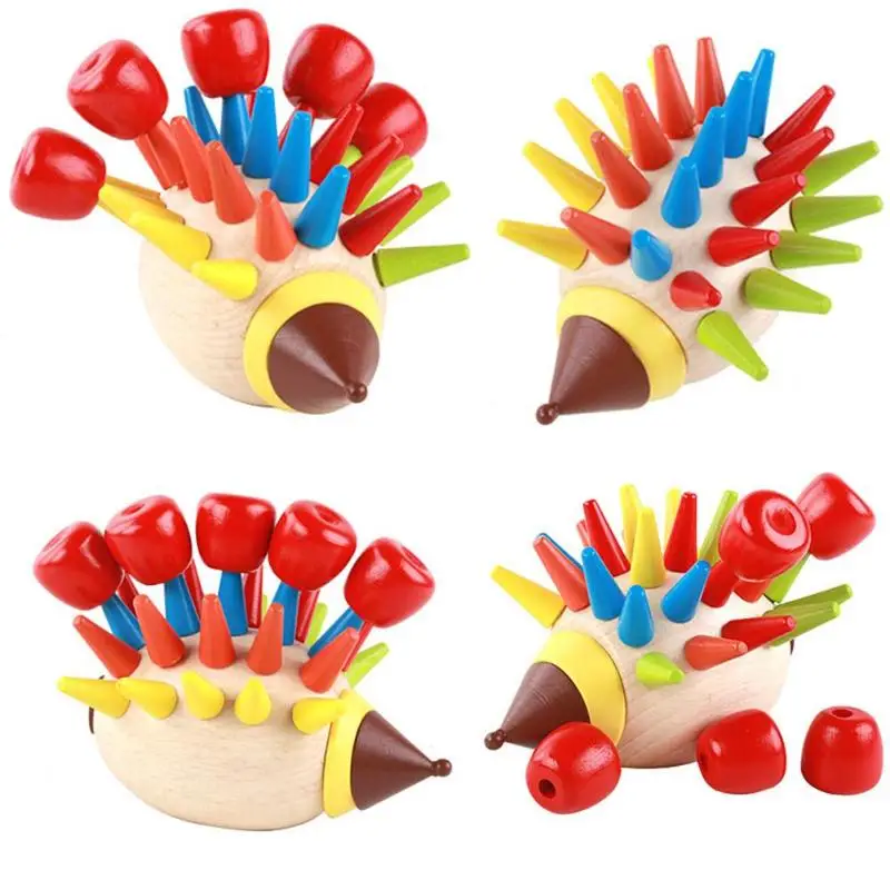 

Hot 1set DIY Colorful Hedgehog Knocked Toys Wooden Building Blocks Toy for Children Early Education Toy For Kids Gift