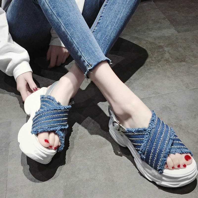 

2019 Increasing Height Wedges thick bottom Platform Slippers ladies walking shoes high heels beach outdoor sandals women 2018 39