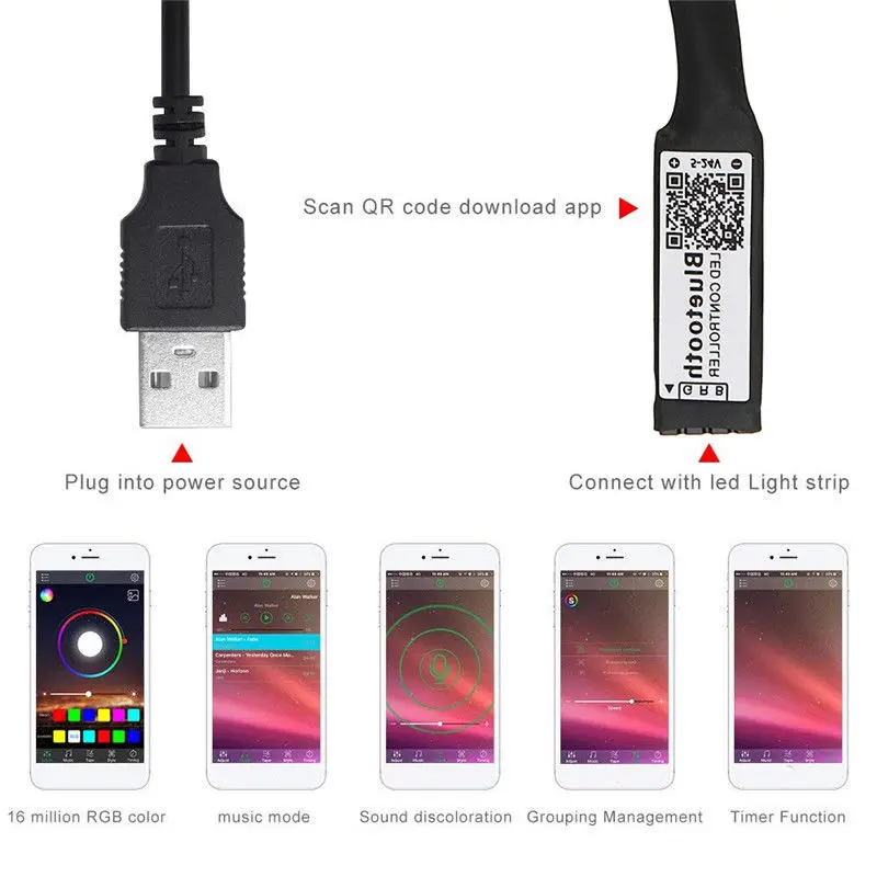 Универсальный светодиодный контроллер диммера Bluetooth USB Mini 5 в RGB светодиодная