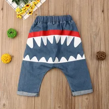 Длинные штаны-шаровары с рисунком акулы для маленьких мальчиков джинсовые штаны детские джинсовые штаны