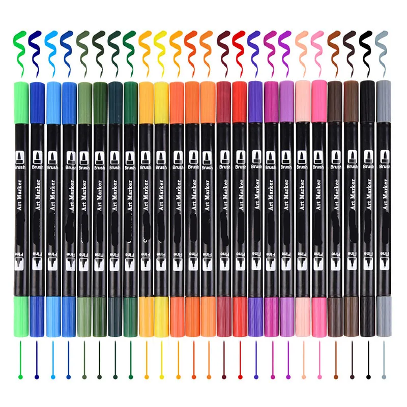 24 цвета 0,4 мм Fineliner художественные маркеры с двойной головкой, эскизные маркеры, ручка для рисования, раскрашивания, Офисные, школьные товары для рукоделия