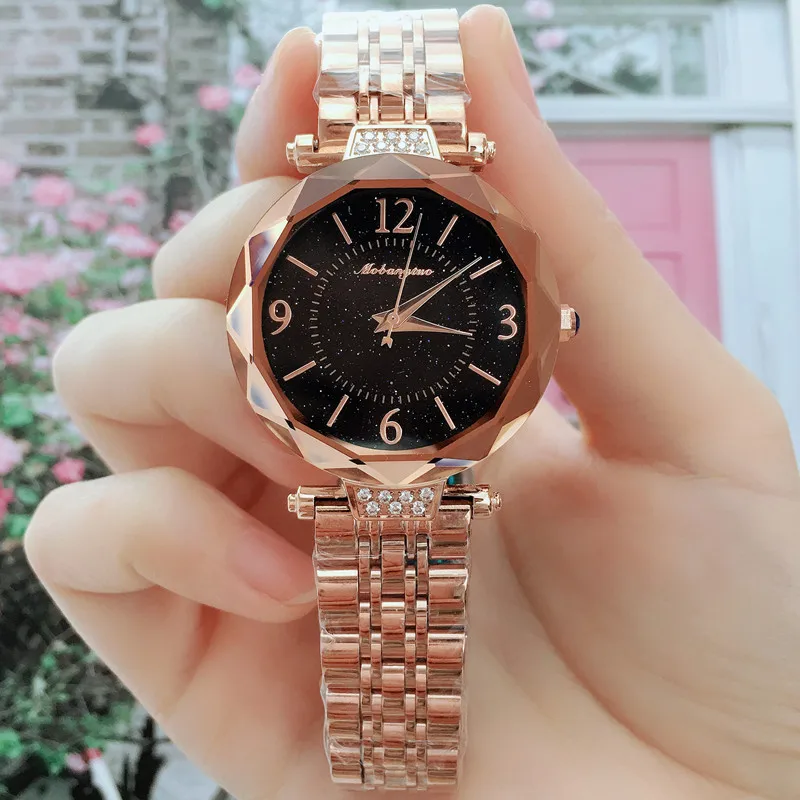 

Hot Sale 5-colors Delicate Starry Sky Quartz Watch for Women Simple Fashion Top Quality Waterproof Watch Steel Wrist Strap