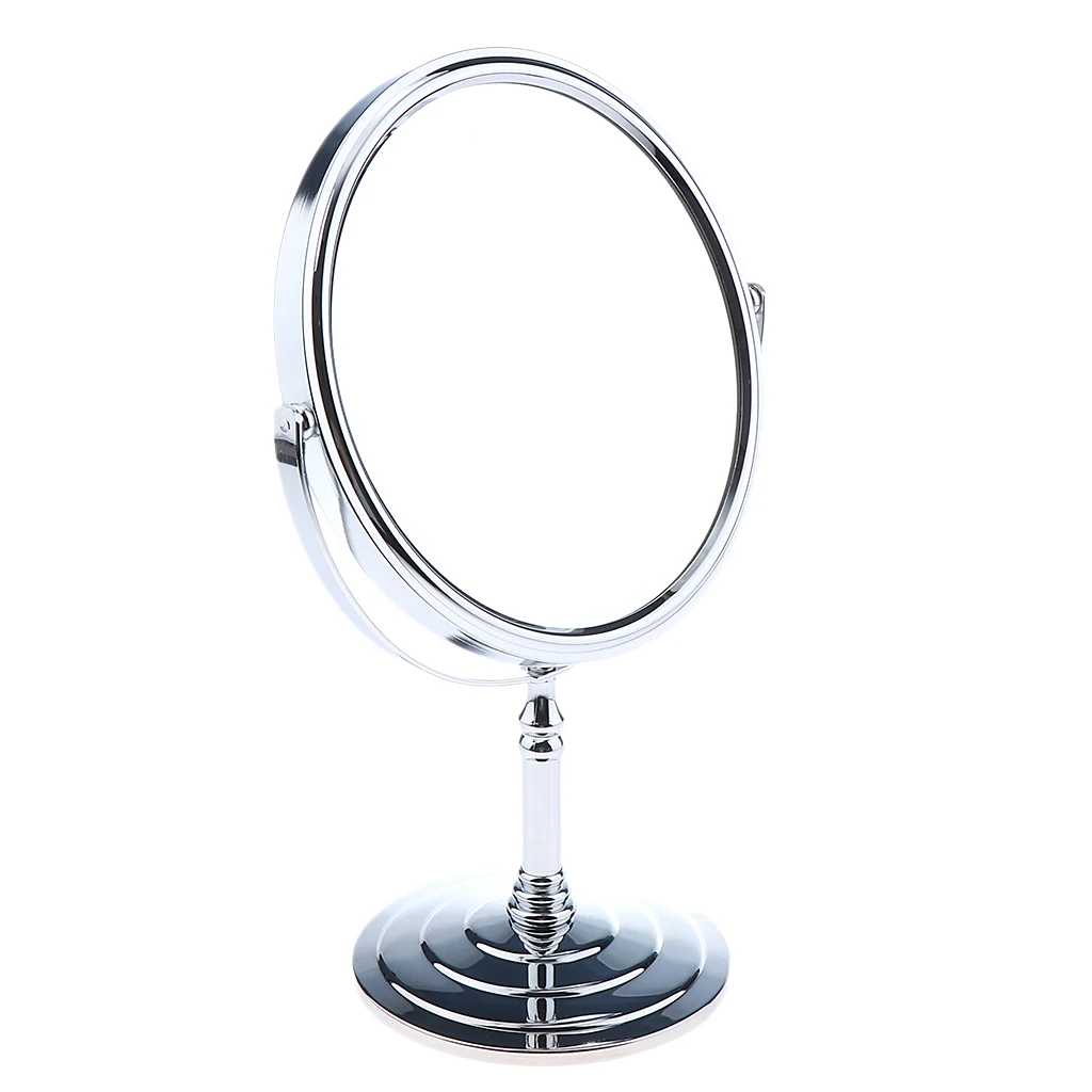 

Vanity Makeup/Shaving Mirror 8-inch Round Tabletop Two-Sided Swivel with 2x Magnification 10-inch Height Chrome Finish