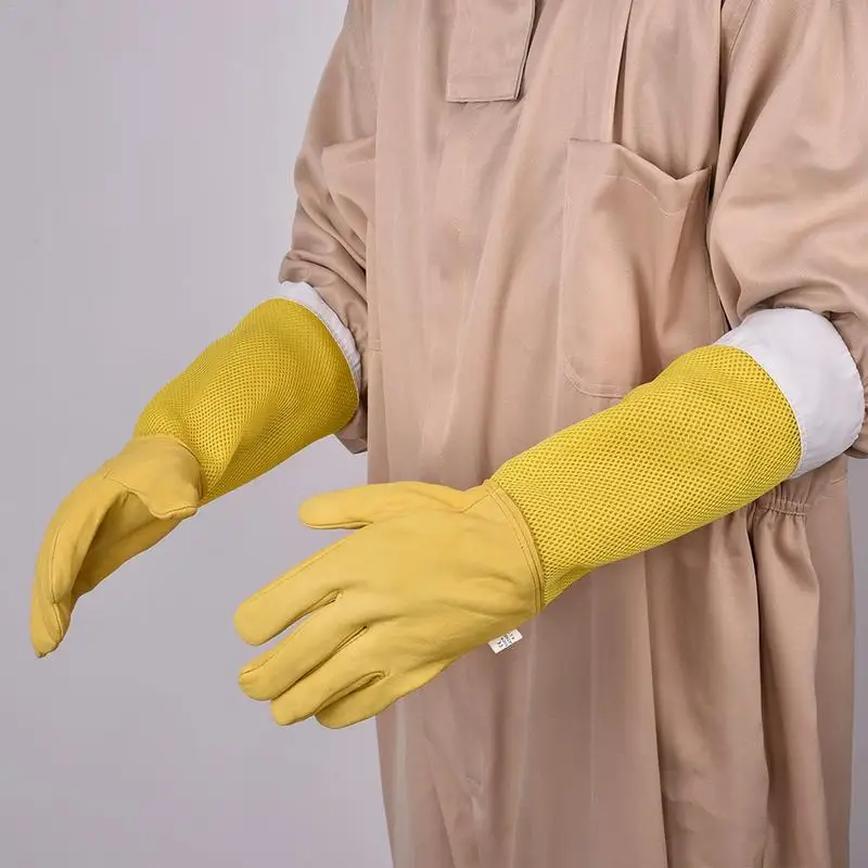 

1 Pair Beekeeping Gloves Yellow Netted Goatskin Gloves Long Sleeves Bee Protective Gloves Tools For Beekeepers