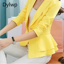 Ladies Gold Button Blazer Spring Autumn Plus Size 3XL Ruffle Slim Jackets Women Fashion Black Yellow White Single Buckle Suits Ladies Gold Button Blazer Spring Autumn Plus Size 3XL Ruffle Slim Jackets Women Fashion Black Yellow White Single Buckle Suits