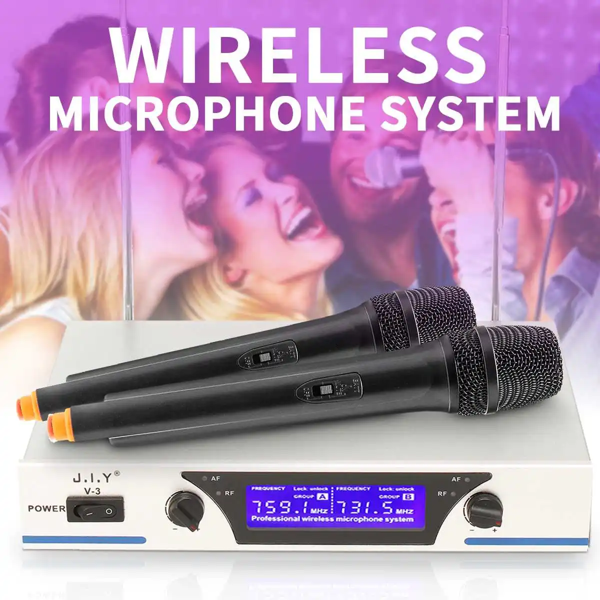 

Professional VHF 2 Channel Cordless Dual Handheld Microphone Mic Receiver for Home KTV Party Karaoke Wireless Microphone System