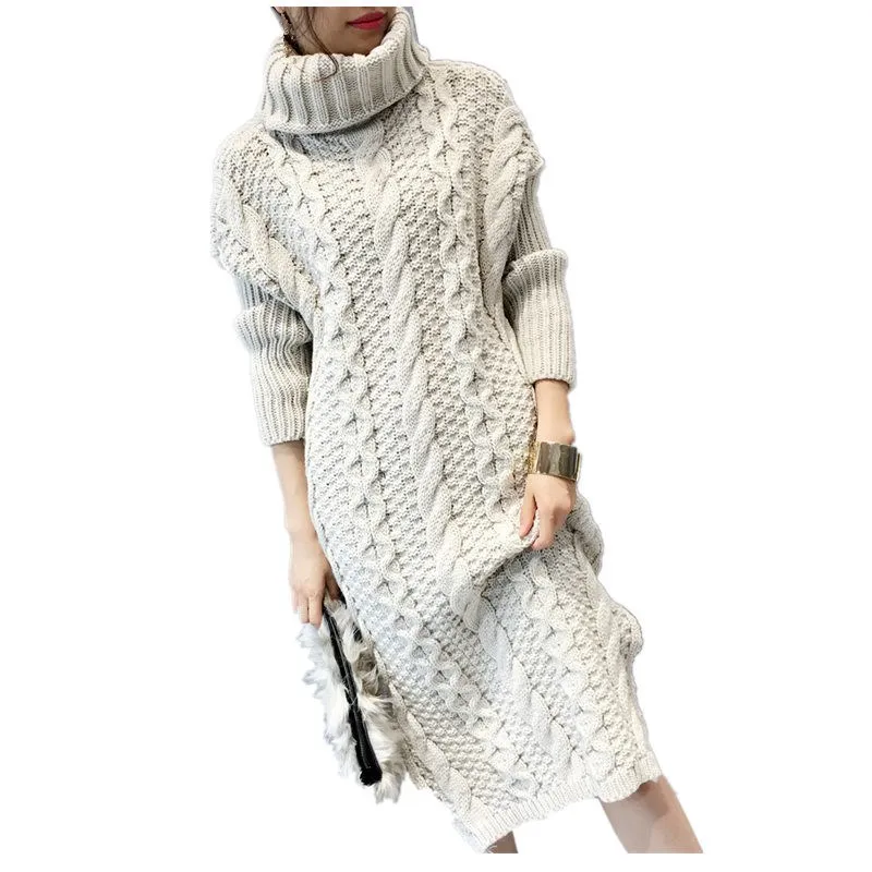 

Women Winter Sweater Dresses Warm Long Knitted Sweaters Thickening Turtleneck Slim Pullover Sweater