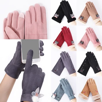

Wrist Korean Lace New Gloves Warm Double thick Female 1Pair Women Cashmere Mittens Cute Touch Screen Winter Plush Driving Gloves