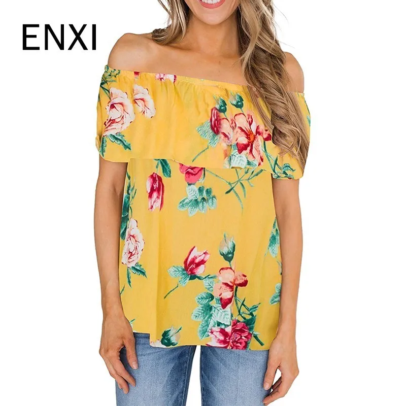 

ENXI Slash Neck Maternity Blouses Tops Pregnancy Clothes For Pregnant Women Clothing CasualShort Vestido Gestante Maternal