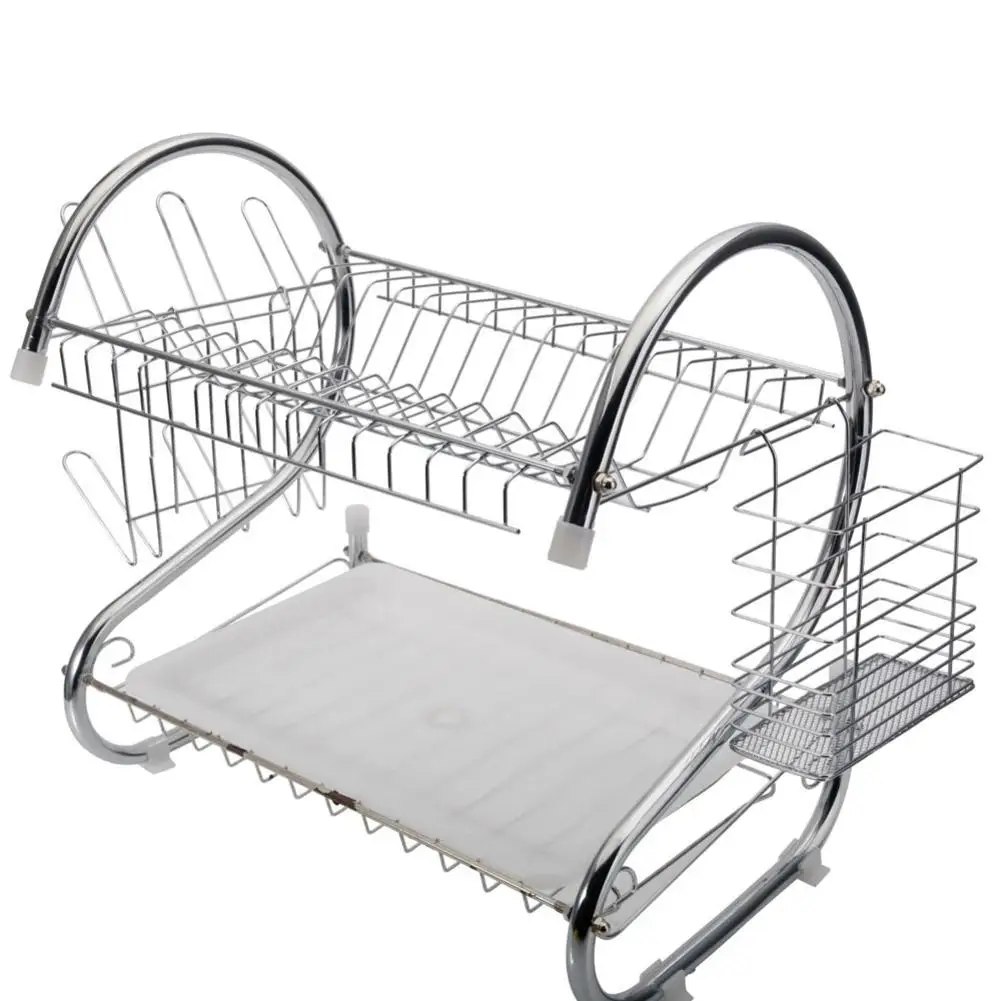 

2 Tier Metal Multifunction Bowl Plate Dish Cup Cutler Drainer Storage Shelf Rack Organizer Holder For Kitchen Storage Tool