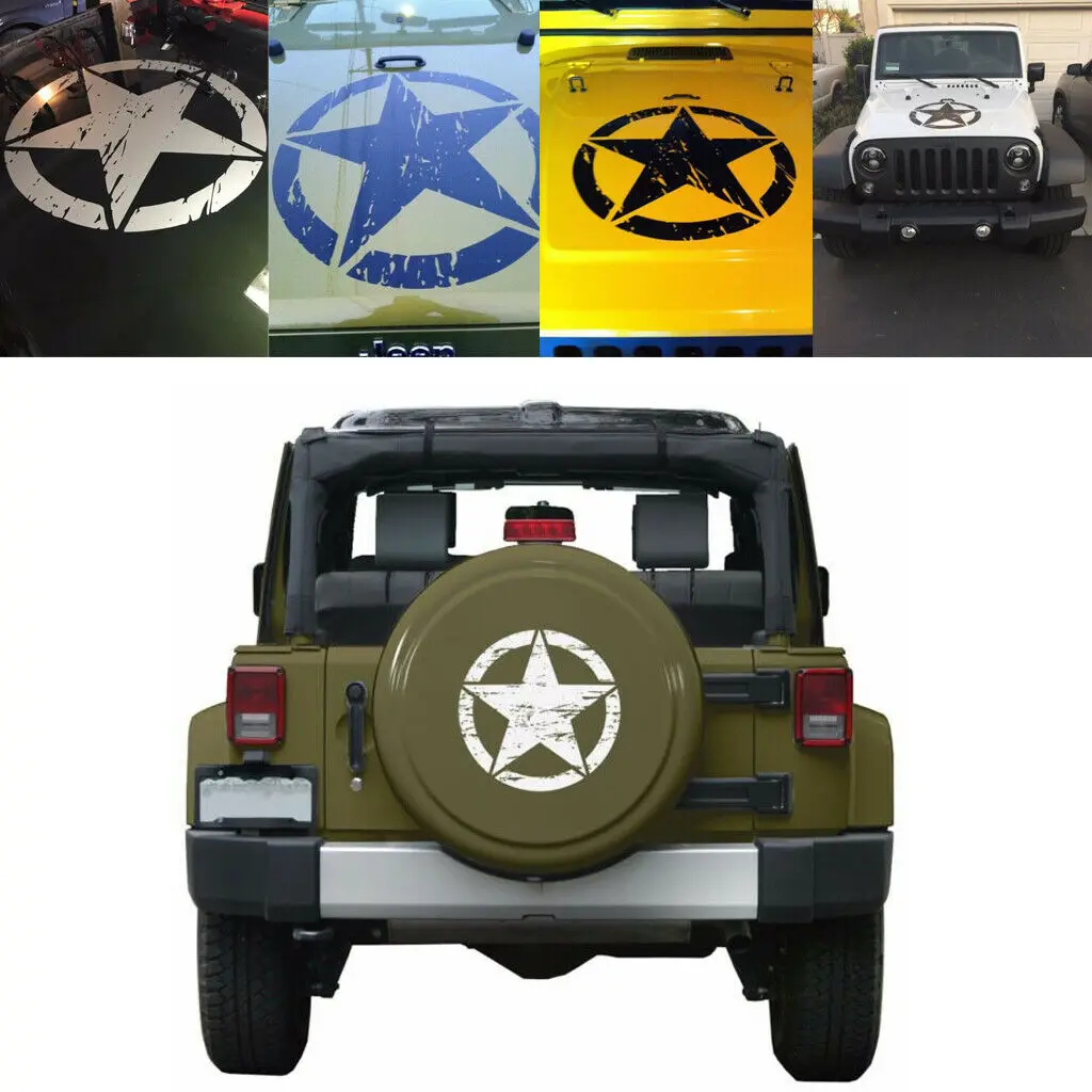 Армейская потертая звезда Jeep Willys CJ автомобильная цветная наклейка на заказ |