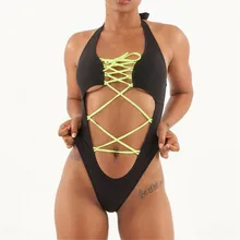 Женские сексуальные открытые купальные костюмы Белый/Черный однотонный купальный костюм женский цельный купальник Монокини на шнуровке пуш-ап бикини комплект