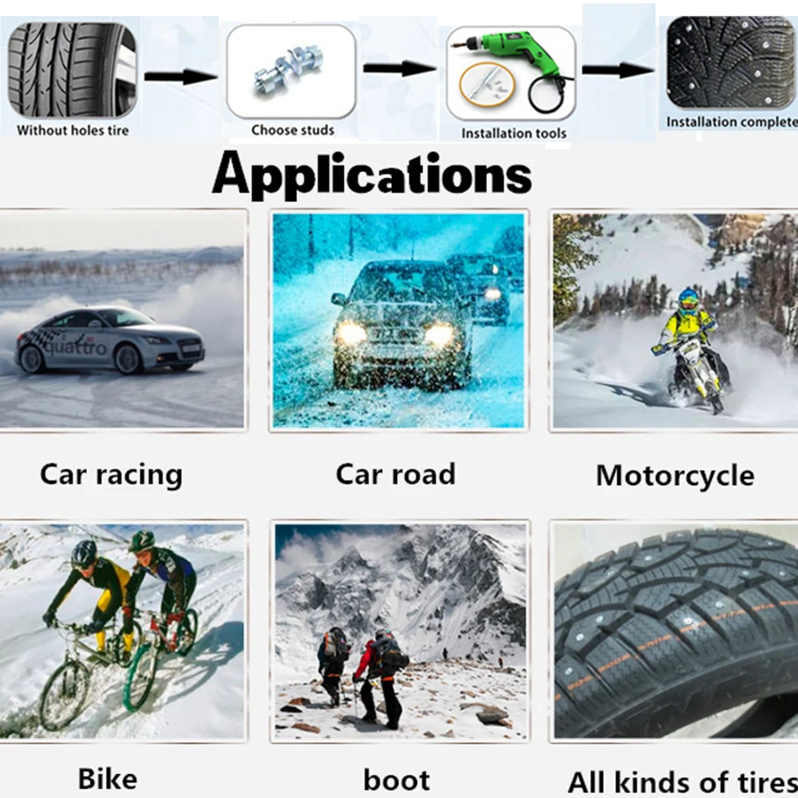 50pcs Winter Non-slip Studs Screw Snow Spikes Wheel Tyres Snow Chains Studs Kit For Auto Car Motorcycle SUV ATV Truck