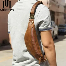 MISFITS cow leather men messenger bag fashion waist pack for cell phone male crazy horse leather chest bag small shoulder bags brand hand made genuine crazy horse leather small cross body shoulder bag men s messenger bags male waist belt pack for travel