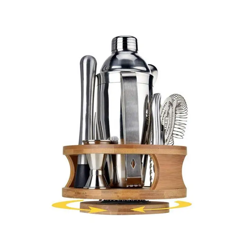 

750ml Round Rotating Bamboo Base Cocktail Shaker Set Stirrers Bar Tools Rotierenden Cocktail Set Cocktail Mixer Bar Kit