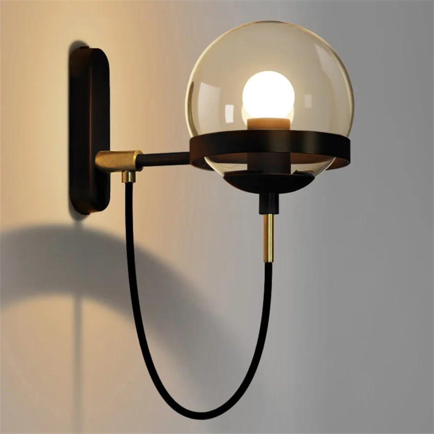 

Nordic LED Wall Lamp Modern Garden Gate Wall Lights Black/Copper Glass Ball Wall Lamp Stair Light Luminaire Lighting