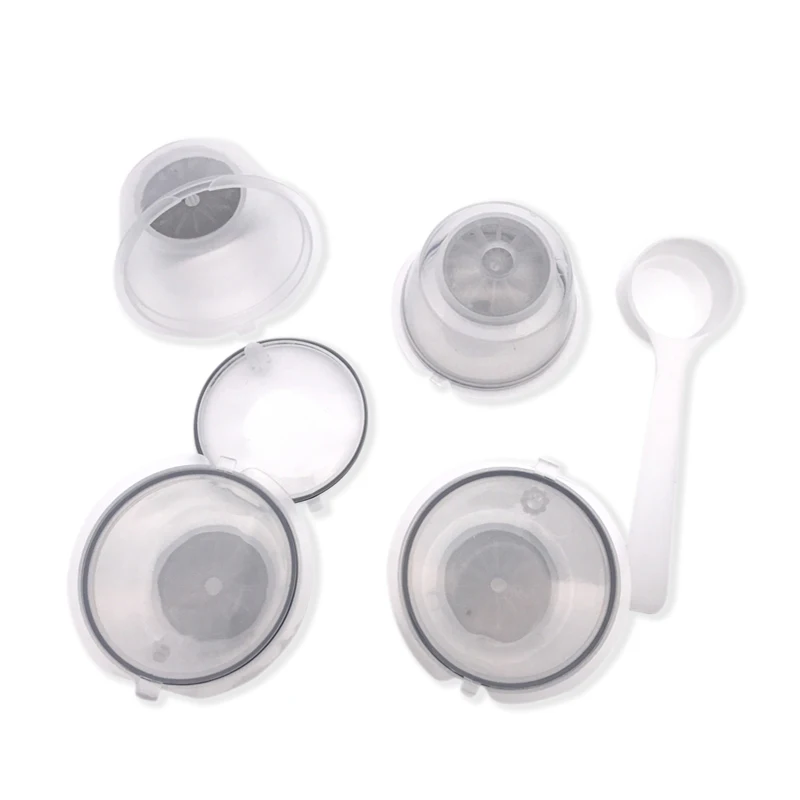 

New-4 Pcs/Set Crystal Coffee Capsule Plstic Refillable Capsule Reusable 200 Times With Spoon