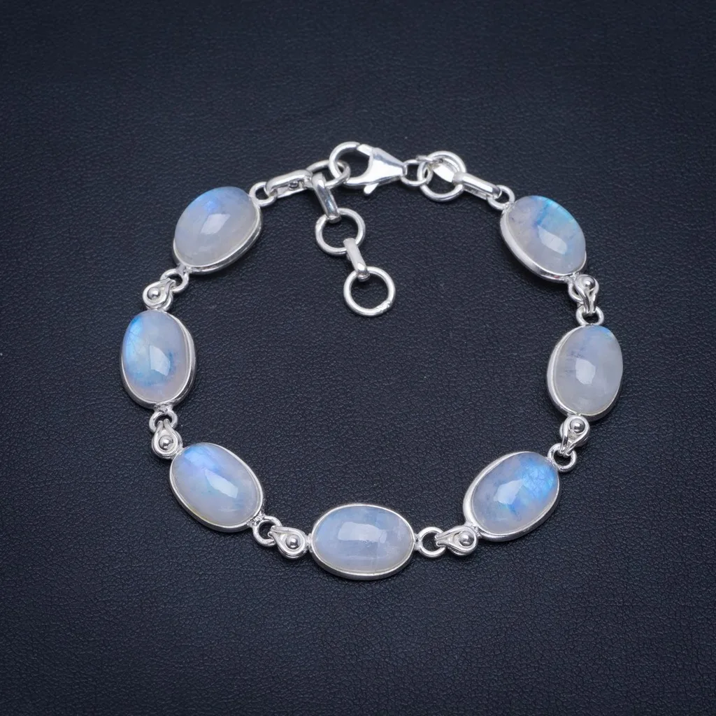

Natural Rainbow Moonstone Handmade Unique 925 Sterling Silver Bracelet 6.5-7.5" A2847