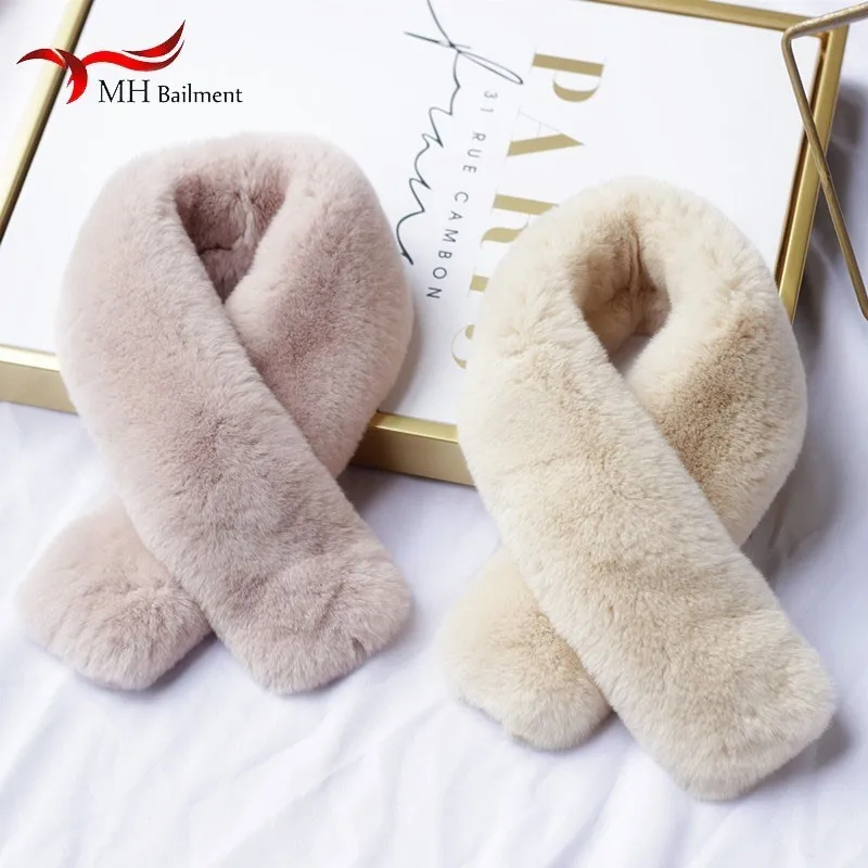 2019 nouvelle écharpe de fourrure femelle 100% réel rex lapin écharpe de fourrure de mode chaud épaississement tout en cuir magnétique fer écharpe - 1