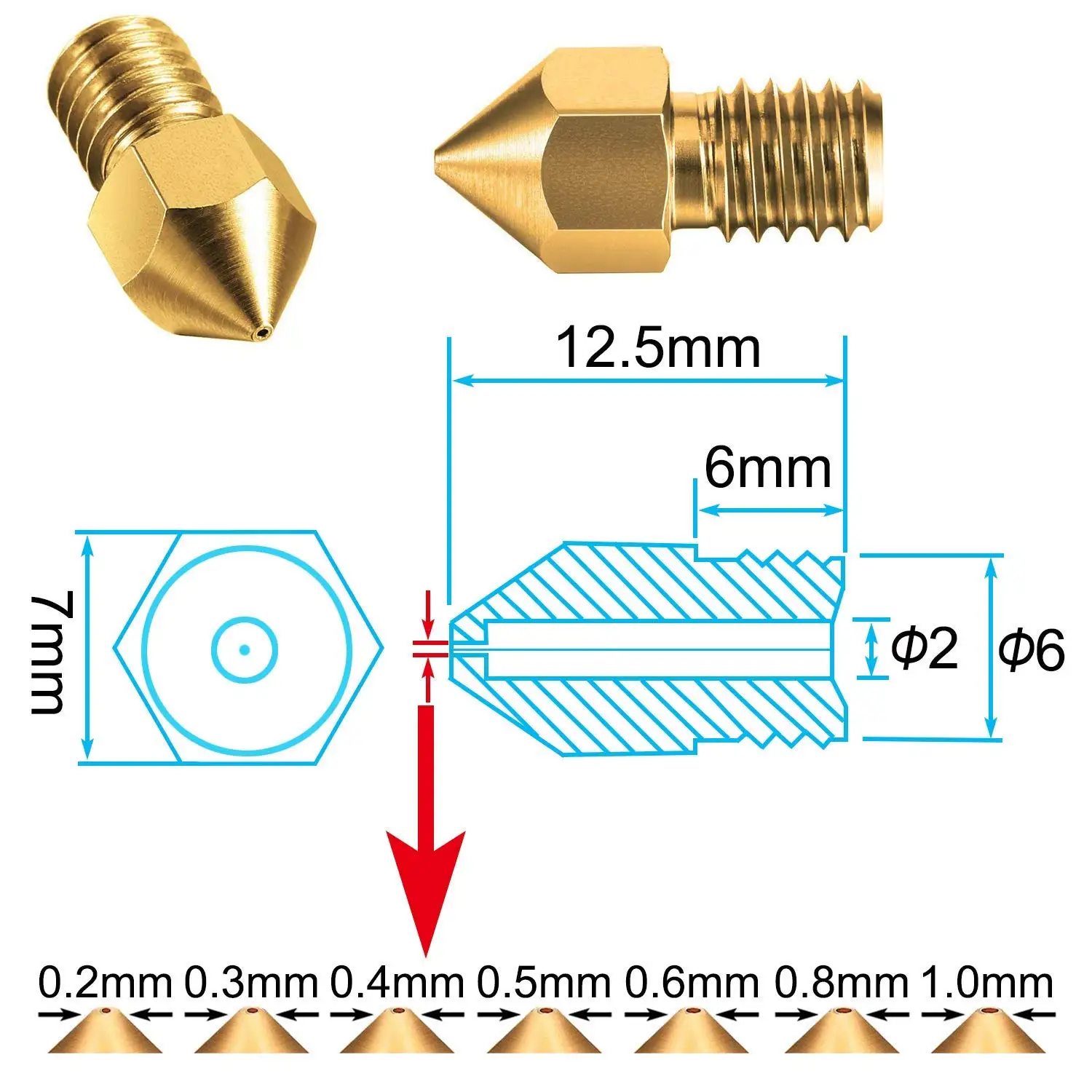 3D принтер сопло 32 шт. Mk8 экструдер печатающая головка 0 2 мм 3 4 5 6 8 1 для Makerbot Creality Cr