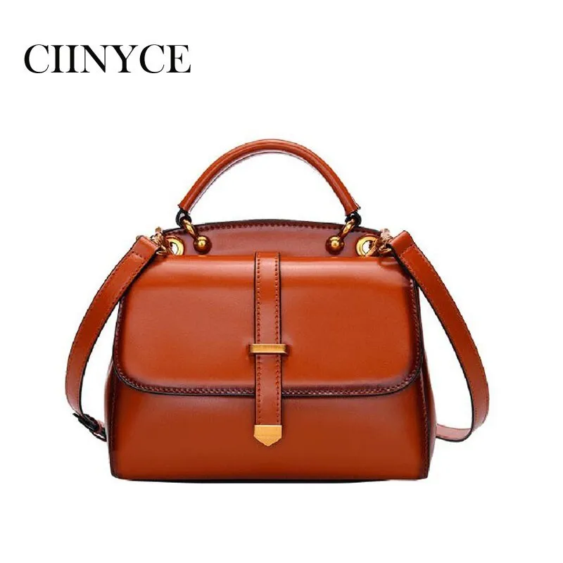 

Women Genuine Cowhide Handbags Famous Brand totes Messenger Small Doctor Bags Cow Leather Shoulder Fashion Sac A Main