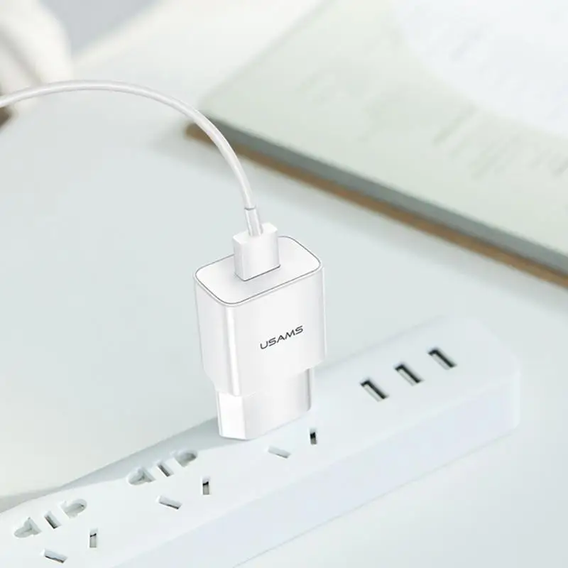USAMS الهاتف المحمول شاحن 2.1A سريع شحن واحدة مهايئ منفذ الاتحاد الأوروبي التوصيل مناسبة ل كل المحمول الهاتف الماركات عالية الجودة