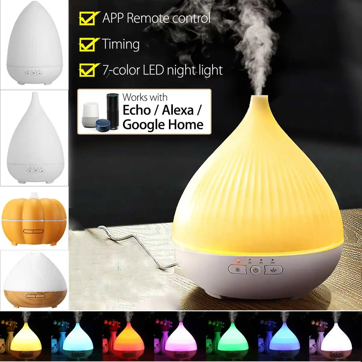 

Multicolor 280ml Portable Air Humidifier Aroma Lamp WiFi Smart Ultrasonic Essential Oil Diffuser Works with Alexa Google Home