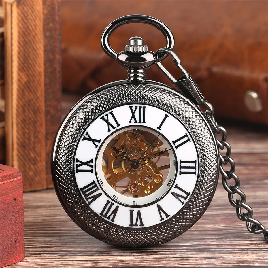 Classic Roman Numerals Mechanical Pocket Watch High Quality Hand Wind Pendant Watch Vintage Fob Clock Gifts 4