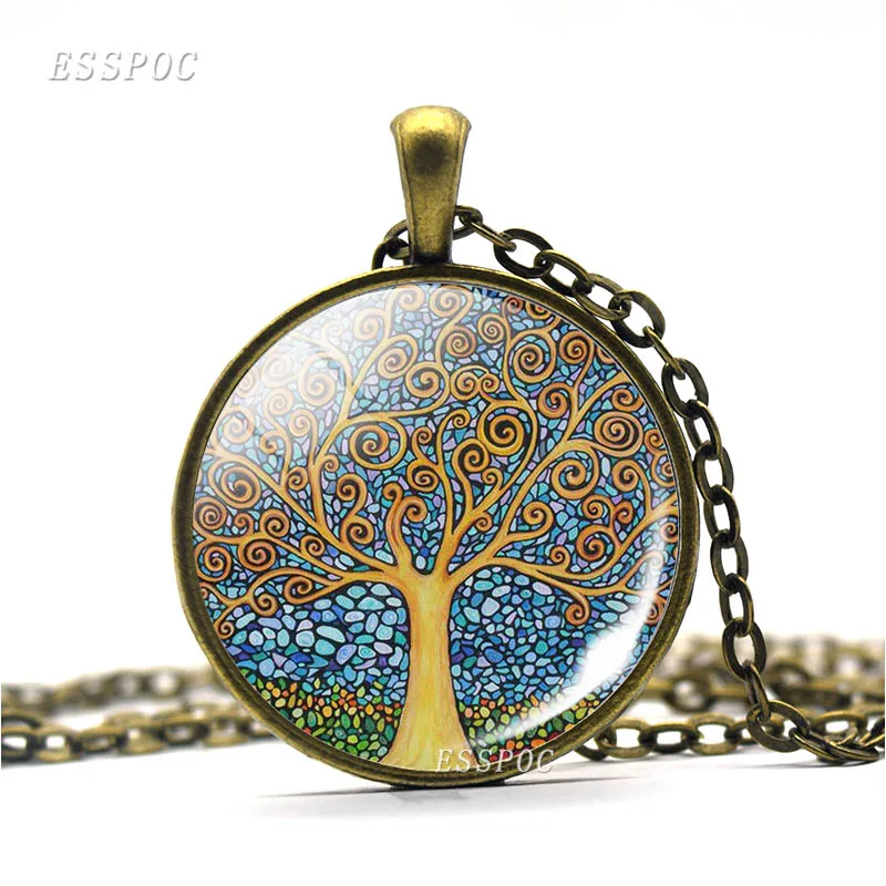 

2019 Fashion Retro Tree Of Life Necklace Glass Cabochon Pendant Necklace Vintage Bronze Chain Necklaces Jewelry Gift For Women