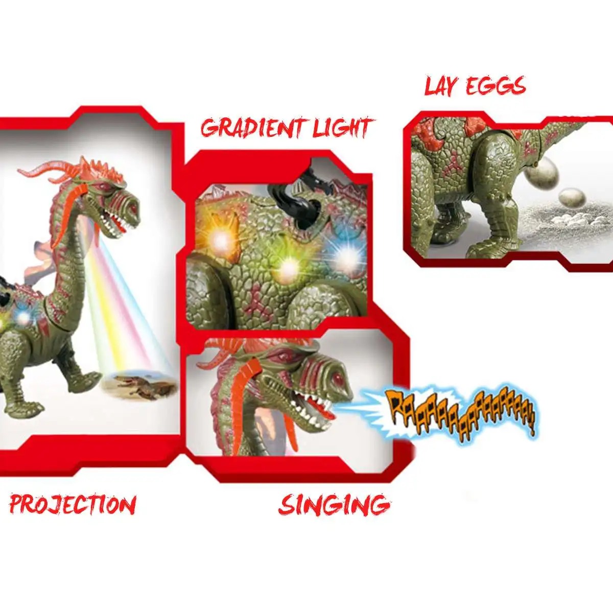 Красный/зеленый Электрический ходячий Динозавр Дракон игрушка класть яйца проекционный светильник Роар звук Мальчик Дети Рождественские подарки Детские игрушки