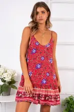Bohemian Stylish Women Sleeveless Wrap Off Shoulder Floral Mini Dress Sexy Ladies Summer Sundress Holiday dress stylish plunging neck sleeveless checked women s mini dress