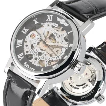 

Skeleton Mechanical Watch Transparent Automatic-self-winding Roman Numerals Dial Mechanical Watches Business Clock Reloj Mujer