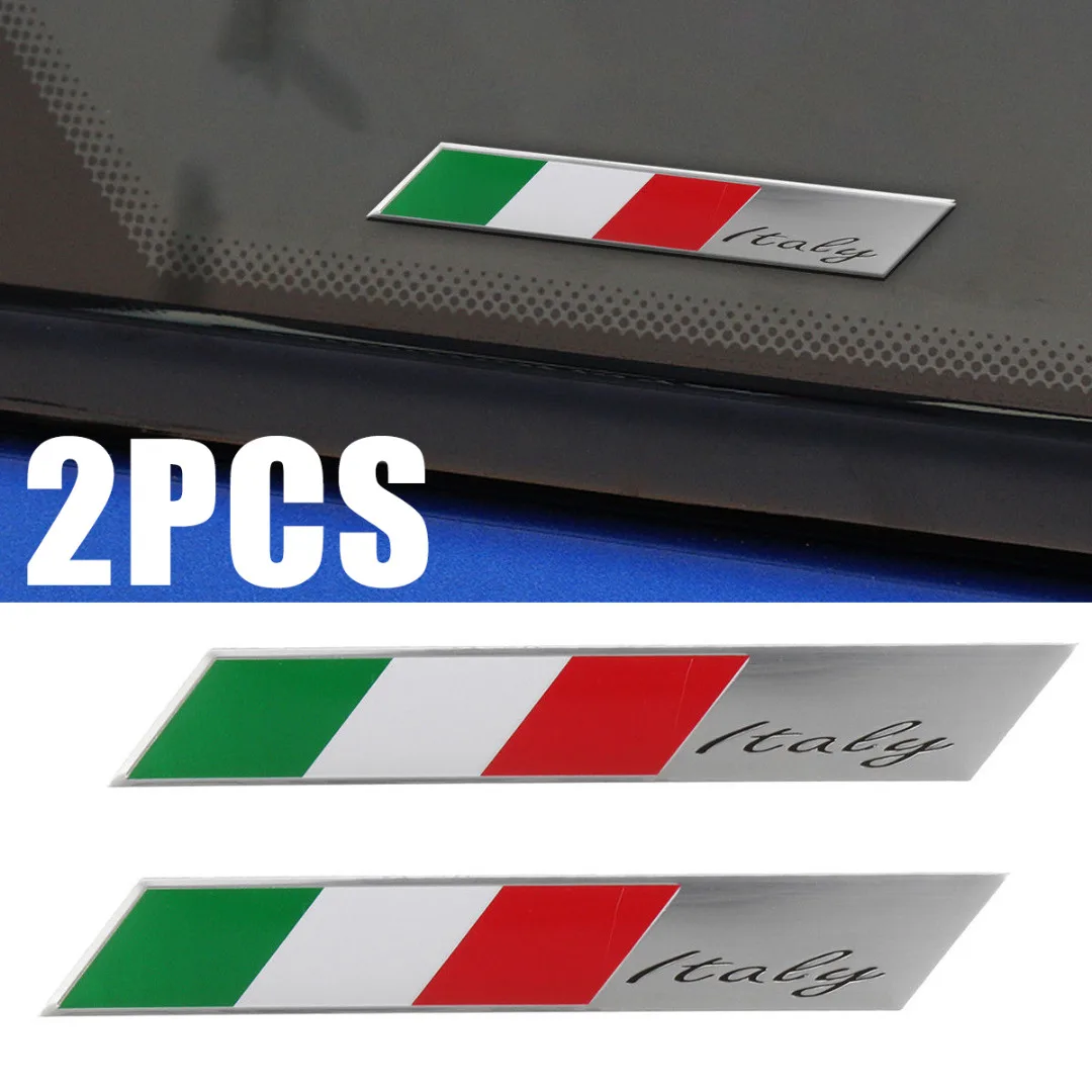 1 Pair 9.9 x 1.4cm Aluminum Italy Flag Car Emblem High Quality