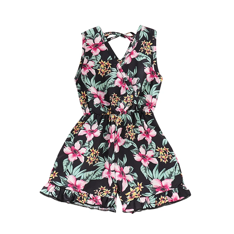 Kids Romper Baby Girl Clothing Flower Print Sleeveless Short Pants Girls Jumpsuits Rompers Toddler Outfits Infant Clothes | Мать и