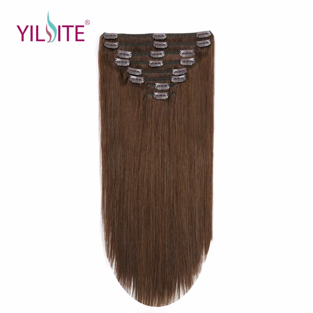 YILITE 18 дюймов двойной нарисованный Remy человеческие волосы на зажимах в наращивание волос, европейские зажимы в прямой волос Уток Бесплатная