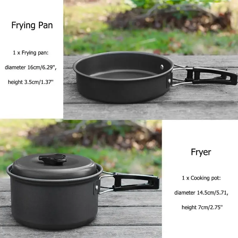 DS-200 Camping al aire libre de utensilios de cocina conjunto de Picnic portátil mango negro vajilla