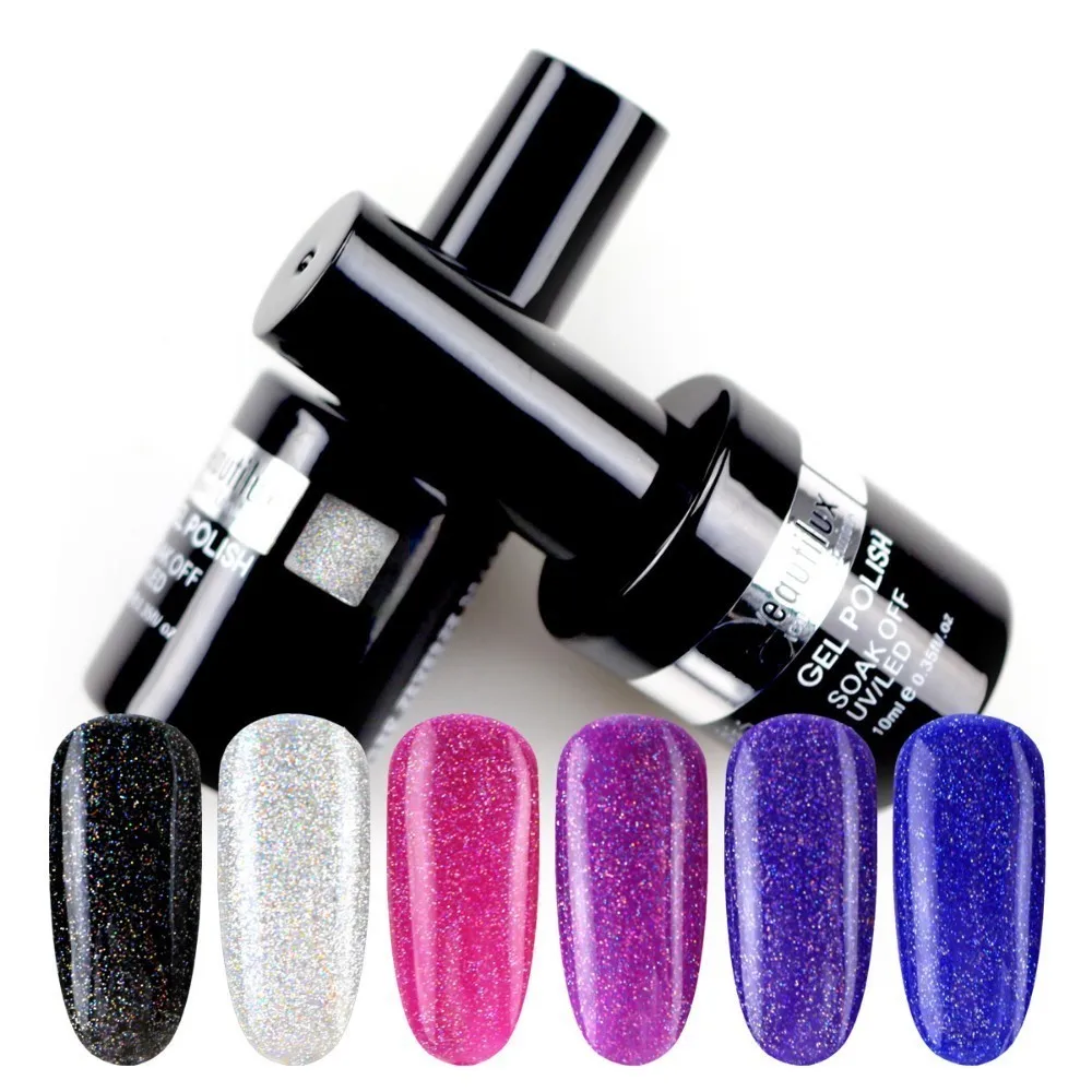 

Beautilux Brand Rainbow Glitter Gel Nail Polish Soak Off UV LED Winter Fashion Sparkling Hologram Glitter Nails Gel Polish 10ml