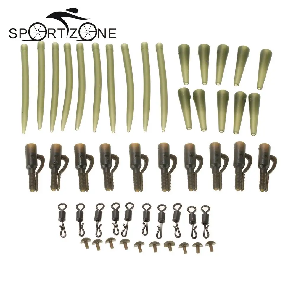 

50pcs/10Set Terminal Carp Fishing Tackle Safety Lead Clips Anti Tangle Sleeves Quick Change Rolling Swivels Fishing Accessories