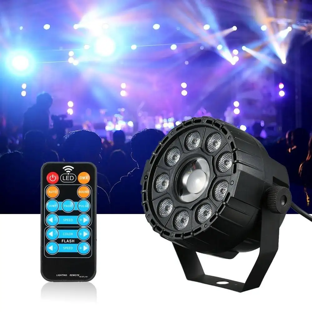 

CLAITE 15W RGB UV Mini 9+1 LED Stage Light Remote Control Sound-activated Par Lamp for Christmas AC90-240V