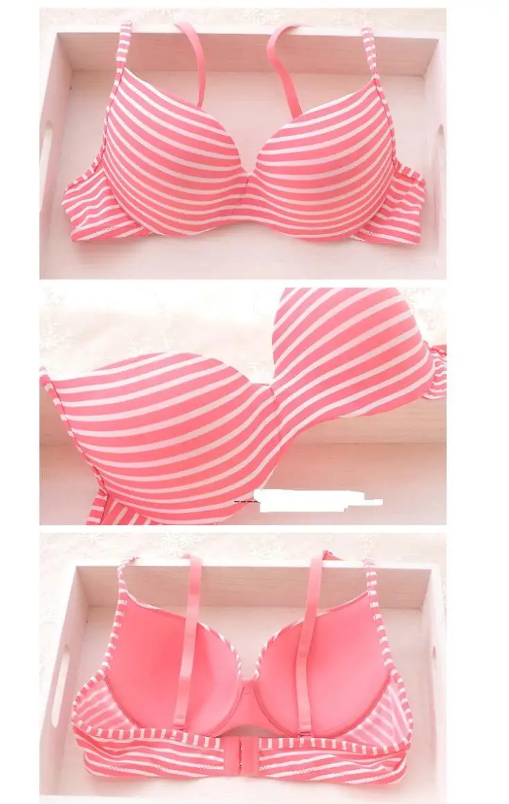 New 2014 cotton striped seamless push up thin cup lingerie set for girl cute and comfortable bra underwear set()