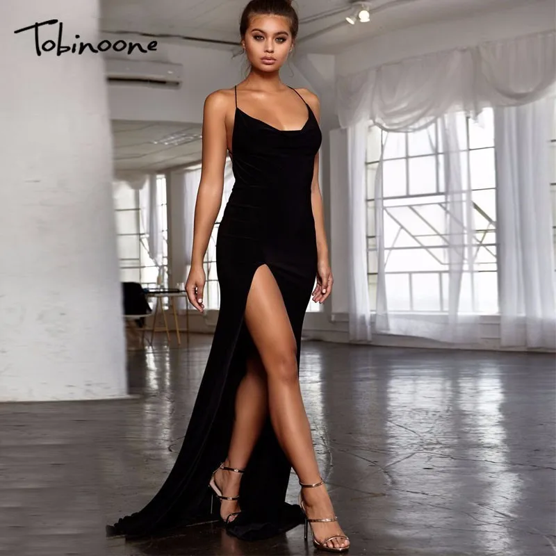 

Tobinoone maxi dress spaghetti strap v neck backless sexy long dress 2018 women high waist bodycon elegant fashion party dresses