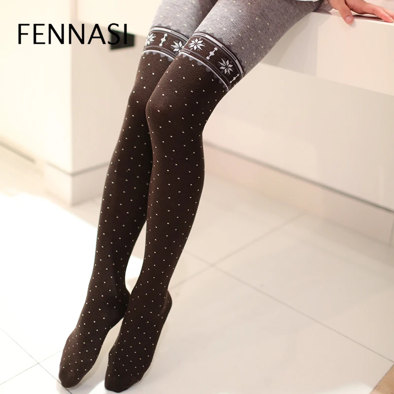 

FENNASI Autumn Winter Sexy Warm Women Pantyhose with Print Polka Dots Black Tights Women Collant High Waist Warm Cotton Tights