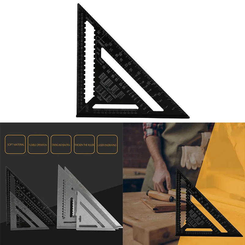

7inch 12inch Aluminum Alloy Metric Triangle Angle Ruler Squares for Woodworking Speed Square Angle Protractor Measuring Tools