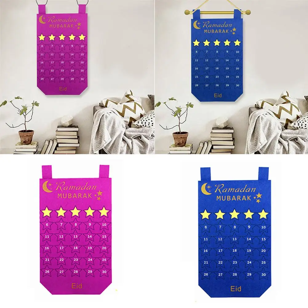 

EID Mubarak Kareem Countdown Felt Calendar Gold Star Sticker Wall Hanging Muslim Balram DIY Ramadan Party Decoration